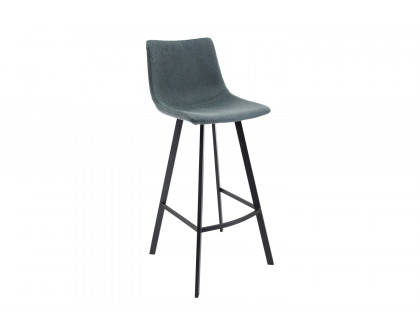 LeisureMod Elland Modern Upholstered Leather Bar Stool with Iron Legs and Footrest