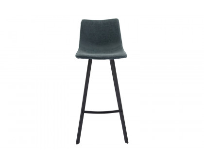 LeisureMod Elland Modern Upholstered Leather Bar Stool with Iron Legs and Footrest - Peacock/Blue