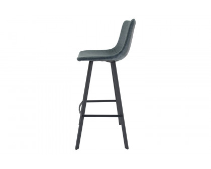 LeisureMod Elland Modern Upholstered Leather Bar Stool with Iron Legs and Footrest - Peacock/Blue