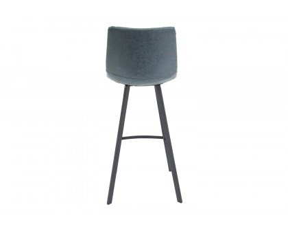 LeisureMod Elland Modern Upholstered Leather Bar Stool with Iron Legs and Footrest - Peacock/Blue