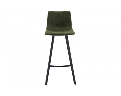 LeisureMod Elland Modern Upholstered Leather Bar Stool with Iron Legs and Footrest - Olive Green