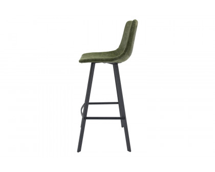 LeisureMod Elland Modern Upholstered Leather Bar Stool with Iron Legs and Footrest - Olive Green