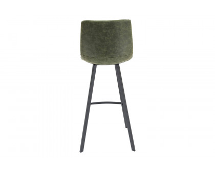 LeisureMod Elland Modern Upholstered Leather Bar Stool with Iron Legs and Footrest - Olive Green