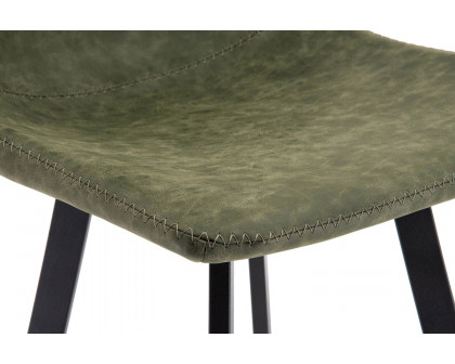 LeisureMod Elland Modern Upholstered Leather Bar Stool with Iron Legs and Footrest - Olive Green