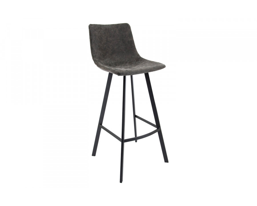 LeisureMod Elland Modern Upholstered Leather Bar Stool with Iron Legs and Footrest - Gray