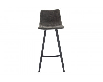 LeisureMod Elland Modern Upholstered Leather Bar Stool with Iron Legs and Footrest - Gray