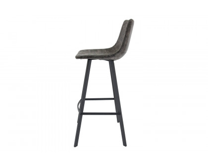 LeisureMod Elland Modern Upholstered Leather Bar Stool with Iron Legs and Footrest - Gray