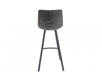 LeisureMod Elland Modern Upholstered Leather Bar Stool with Iron Legs and Footrest - Gray