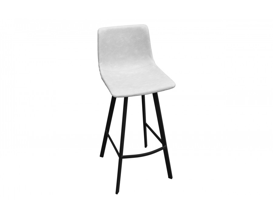 LeisureMod Elland Modern Upholstered Leather Bar Stool with Iron Legs and Footrest - Light Gray