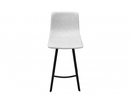 LeisureMod Elland Modern Upholstered Leather Bar Stool with Iron Legs and Footrest - Light Gray