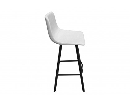 LeisureMod Elland Modern Upholstered Leather Bar Stool with Iron Legs and Footrest - Light Gray