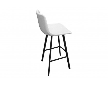 LeisureMod Elland Modern Upholstered Leather Bar Stool with Iron Legs and Footrest - Light Gray