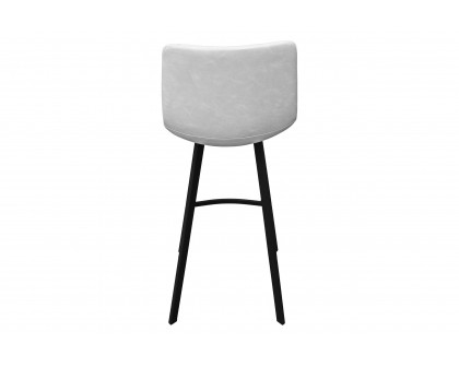 LeisureMod Elland Modern Upholstered Leather Bar Stool with Iron Legs and Footrest - Light Gray