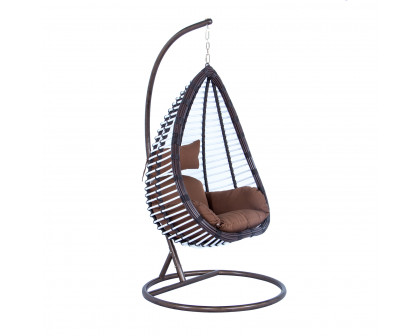 LeisureMod Modern Wicker Hanging Egg Swing Chair - Brown