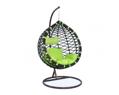 LeisureMod Modern Wicker Hanging Egg Swing Chair - Green