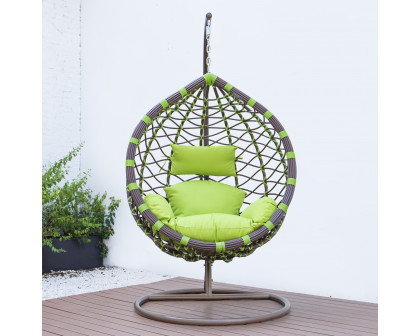 LeisureMod Modern Wicker Hanging Egg Swing Chair - Green