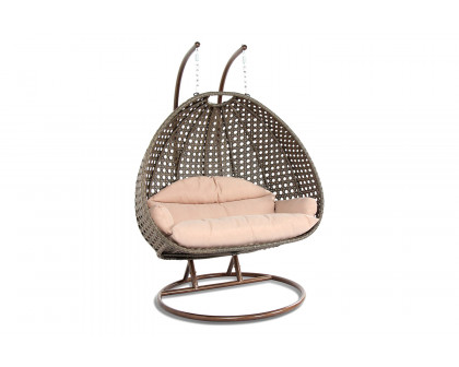 LeisureMod Modern Beige Wicker Hanging Double Seater Egg Swing Chair - Beige