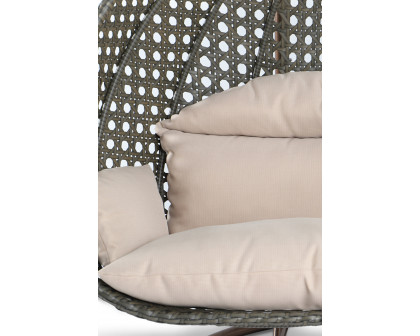 LeisureMod Modern Beige Wicker Hanging Double Seater Egg Swing Chair - Beige