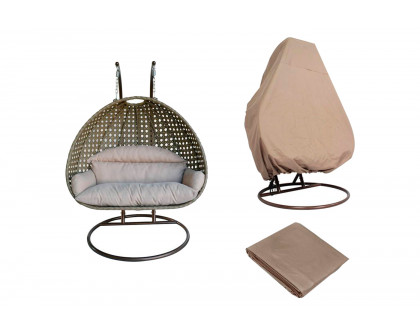 LeisureMod Wicker Hanging 2 person Egg Swing Chair With Outdoor Cover