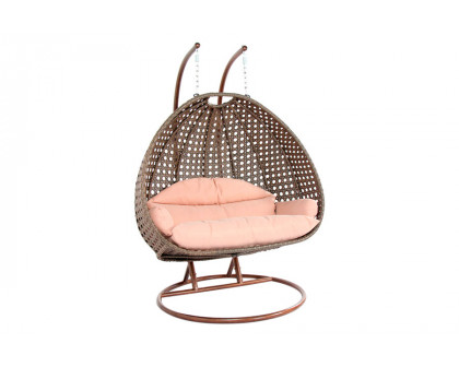 LeisureMod Wicker Hanging 2 person Egg Swing Chair With Outdoor Cover - Beige