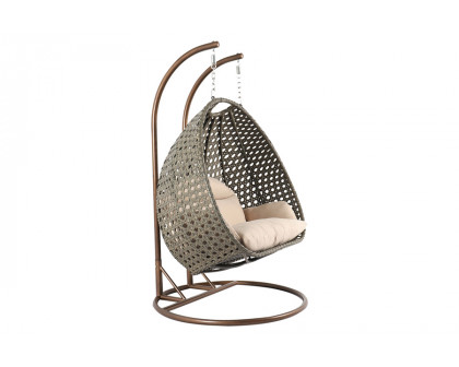 LeisureMod Wicker Hanging 2 person Egg Swing Chair With Outdoor Cover - Beige