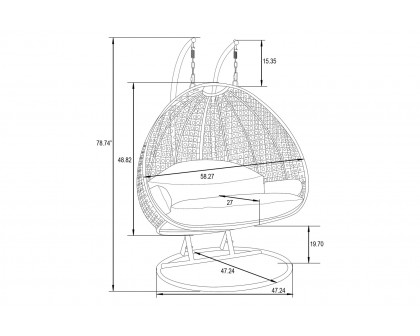 LeisureMod Wicker Hanging 2 person Egg Swing Chair With Outdoor Cover - Beige