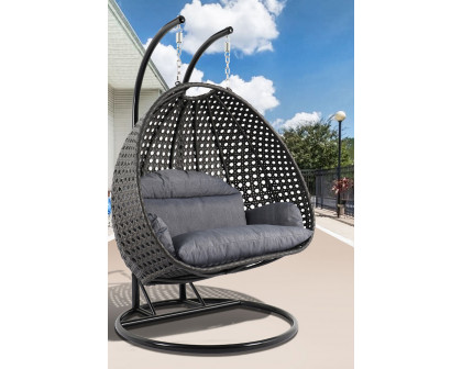 LeisureMod Modern Beige Wicker Hanging Double Seater Egg Swing Chair