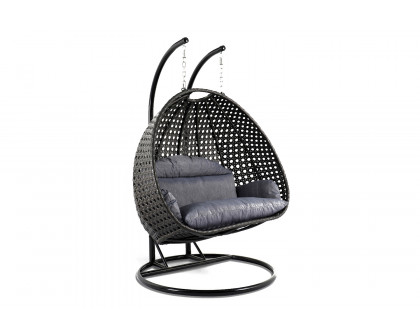 LeisureMod Modern Charcoal Wicker Hanging Double Seater Egg Swing Chair - Charcoal/Blue