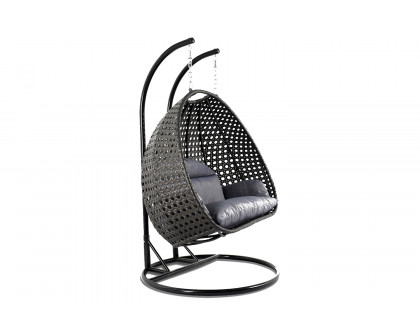 LeisureMod Modern Charcoal Wicker Hanging Double Seater Egg Swing Chair - Charcoal/Blue