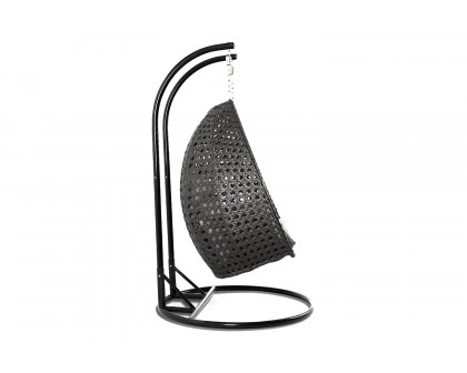 LeisureMod Modern Charcoal Wicker Hanging Double Seater Egg Swing Chair - Charcoal/Blue