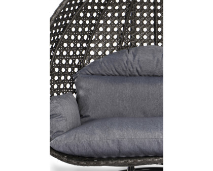 LeisureMod Modern Charcoal Wicker Hanging Double Seater Egg Swing Chair - Charcoal/Blue