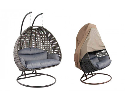 LeisureMod Wicker Hanging 2 person Egg Swing Chair With Outdoor Cover