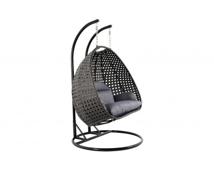 LeisureMod Wicker Hanging 2 person Egg Swing Chair With Outdoor Cover - Charcoal Blue