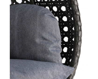 LeisureMod Wicker Hanging 2 person Egg Swing Chair With Outdoor Cover - Charcoal Blue