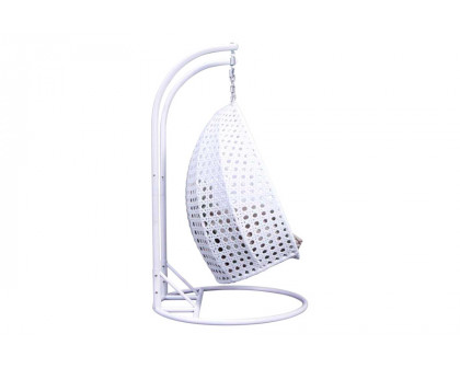 LeisureMod Wicker Hanging 2 person Egg Swing Chair With Outdoor Cover - White Beige