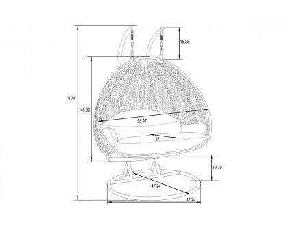 LeisureMod Wicker Hanging 2 person Egg Swing Chair With Outdoor Cover - White Beige