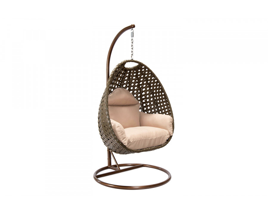 LeisureMod Beige Wicker Hanging Single Egg Swing Chair - Beige