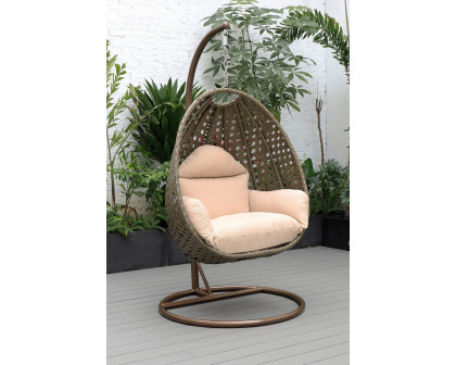 LeisureMod Beige Wicker Hanging Single Egg Swing Chair - Beige