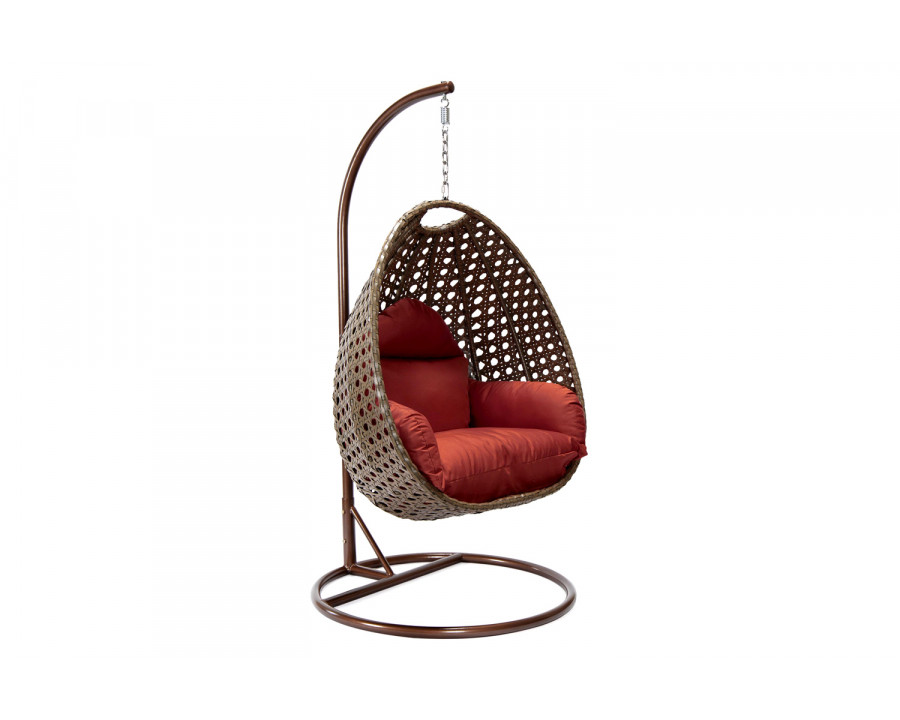 LeisureMod Beige Wicker Hanging Single Egg Swing Chair - Cherry