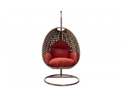 LeisureMod Beige Wicker Hanging Single Egg Swing Chair - Cherry