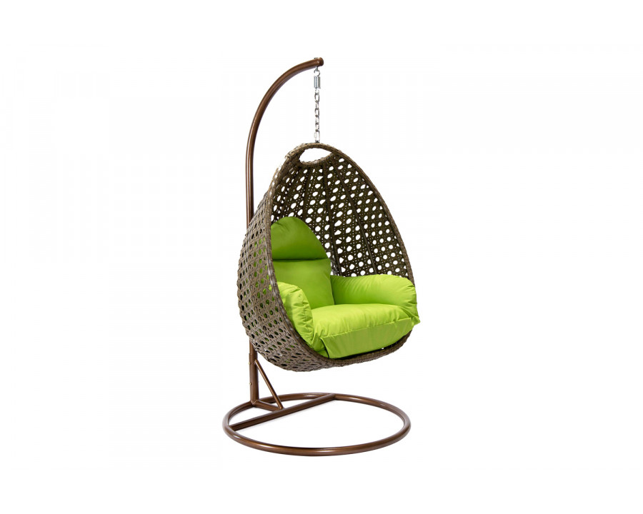 LeisureMod Beige Wicker Hanging Single Egg Swing Chair - Light Green