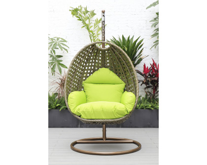 LeisureMod Beige Wicker Hanging Single Egg Swing Chair - Light Green