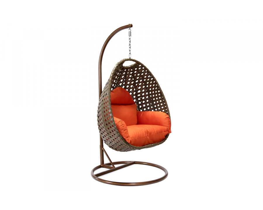 LeisureMod Beige Wicker Hanging Single Egg Swing Chair - Orange