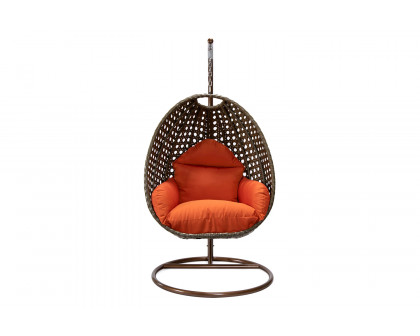 LeisureMod Beige Wicker Hanging Single Egg Swing Chair - Orange