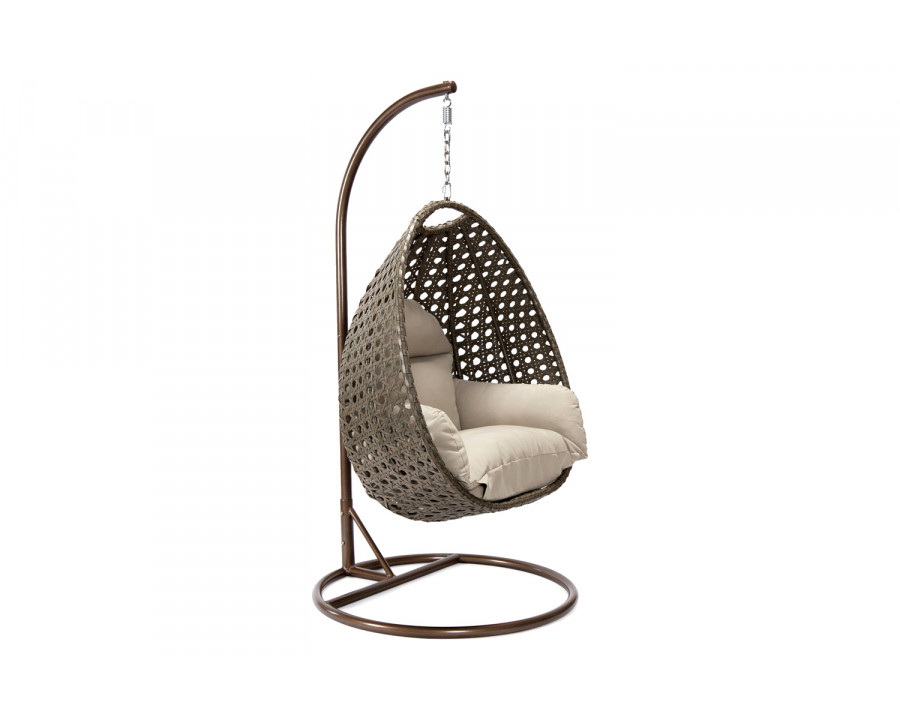 LeisureMod Beige Wicker Hanging Single Egg Swing Chair - Taupe