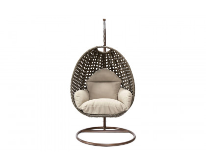 LeisureMod Beige Wicker Hanging Single Egg Swing Chair - Taupe