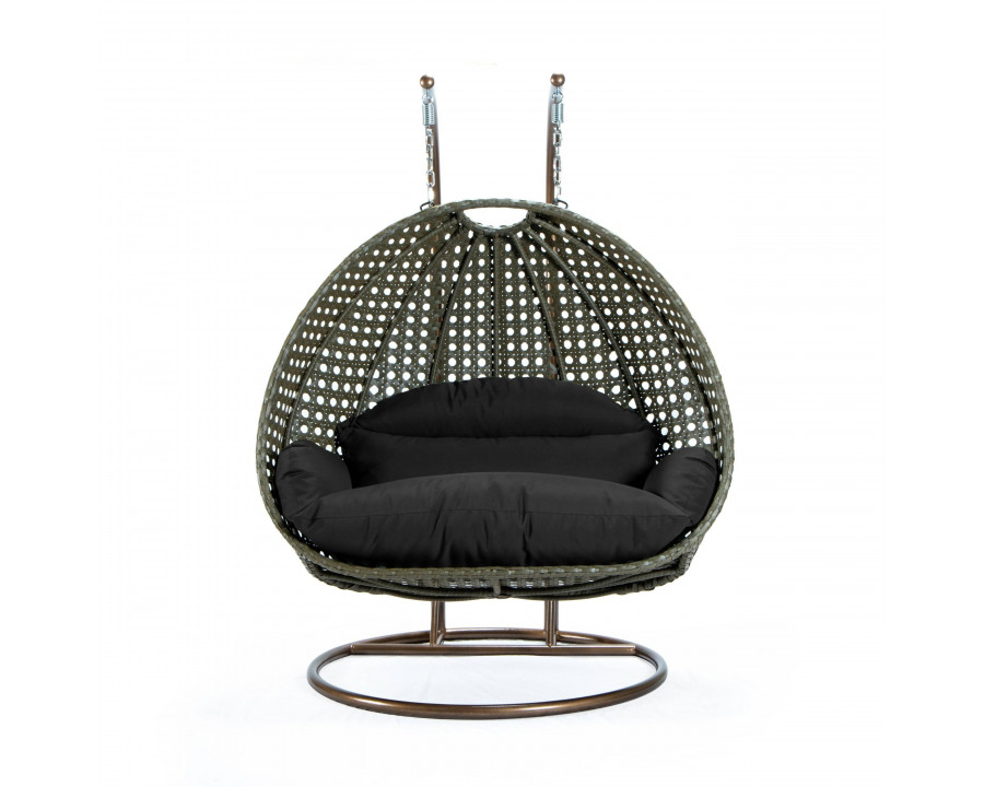 LeisureMod Modern Beige Wicker Hanging Double Seater Egg Swing Chair - Black