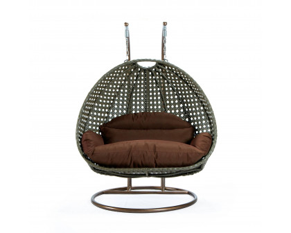 LeisureMod Modern Beige Wicker Hanging Double Seater Egg Swing Chair