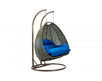 LeisureMod Modern Beige Wicker Hanging Double Seater Egg Swing Chair - Blue