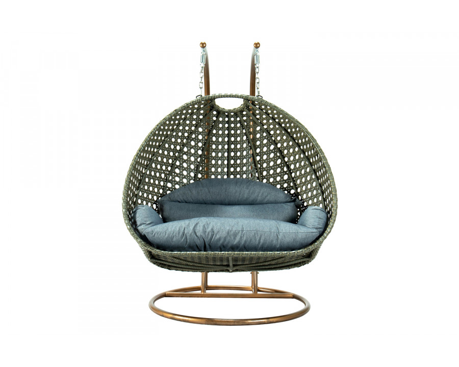 LeisureMod Modern Beige Wicker Hanging Double Seater Egg Swing Chair - Charcoal/Blue